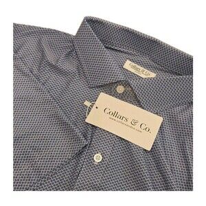 NWT Collars & Co Mens 2XL Featherweight Dress Collar Polo Shirt Navy Print